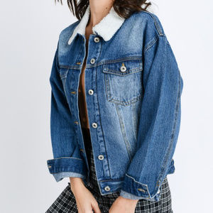 Plush Denim Jacket with Sherpa Collar and Lining